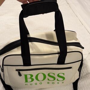 Hugo Boss Cream Duffel Bag with Black and Green Accents